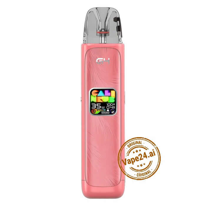 Uwell Caliburn G4 Pod System Vape in pink color with digital display, highlighting innovative design and functionality.