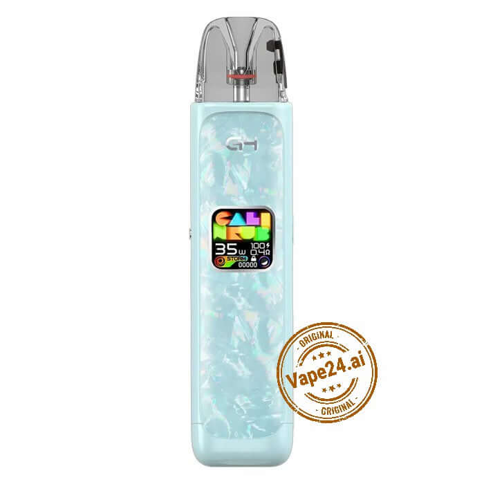 Uwell Caliburn G4 Pod System Vape in stunning blue color with digital display, 1300mAh battery, and sleek design.