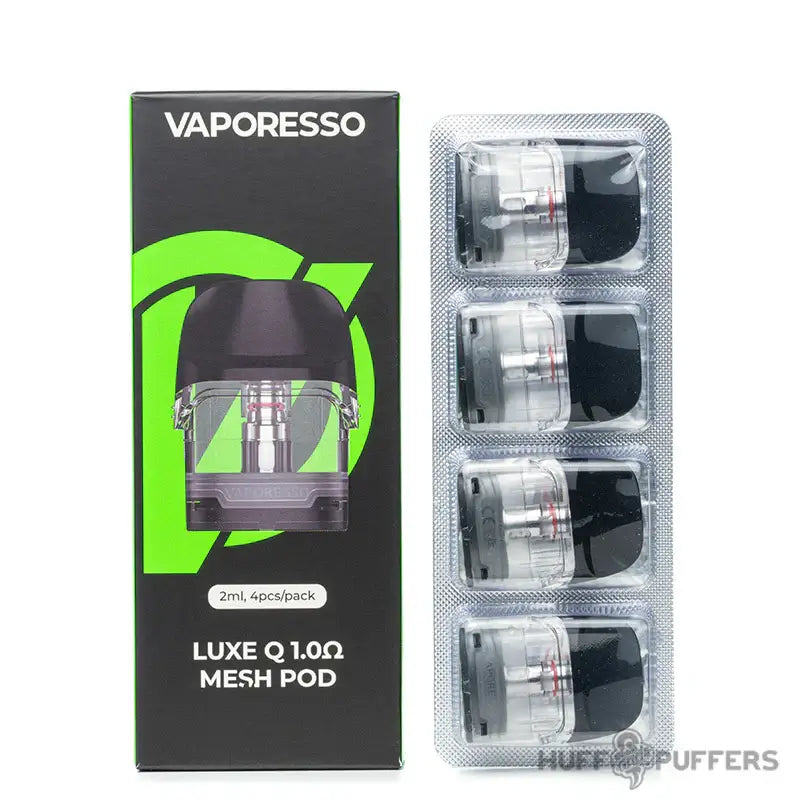 Vaporesso Luxe Q Replacement Pods 4-Pack in 2ml and 3ml capacities, showcasing mesh technology for enhanced vaping.