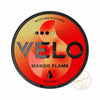 VELO Nicotine Pouches Mango Flame packaging showcasing vibrant colors and branding.