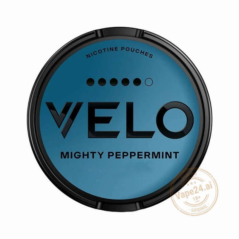 VELO Mighty Peppermint nicotine pouches packaging, offering fresh peppermint flavor in Dubai, UAE.