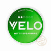 VELO Witty Spearmint Nicotine Pouches in green packaging, ideal for a clean nicotine experience.