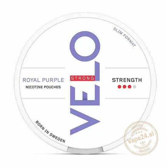 VELO Royal Purple Strong Nicotine Pouches in slim format, perfect for a discreet nicotine experience.